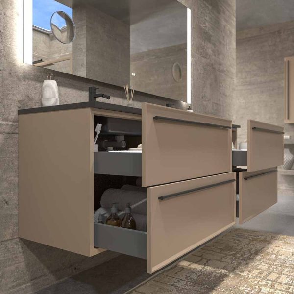 Mueble de baño suspendido 4 cajones BREMA con lavabo Solid Surface MOKA - Imagen 4