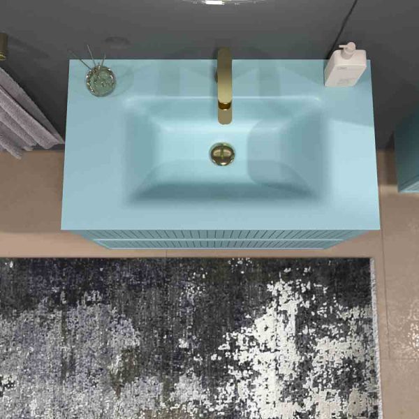 Mueble de baño suspendido 2 cajones BUDGET  con lavabo Solid Surface AZUL TURQUESA - Imagen 5