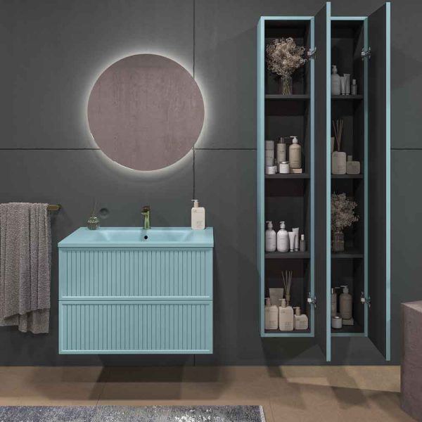 Mueble de baño suspendido 2 cajones BUDGET  con lavabo Solid Surface AZUL TURQUESA - Imagen 4