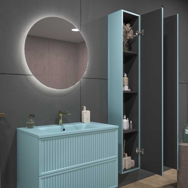 Mueble de baño suspendido 2 cajones BUDGET  con lavabo Solid Surface AZUL TURQUESA - Imagen 3