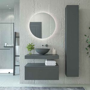 Mueble de baño suspendido 1 cajón budget  con tapa y lavabo bol solid surface grafito