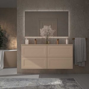 Mueble de baño suspendido 4 cajones budget  con lavabo solid surface 2 senos moka