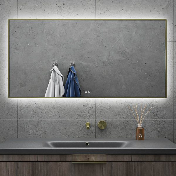 Espejo de baño ALUMINIUM marco oro con luz LED  ambiental