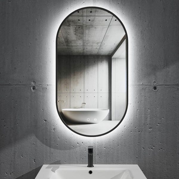 Espejo de baño FREYA canto pintado negro  con luz LED ambiental