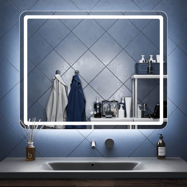 Espejo de baño LYRA rectangular con canto arenado con luz LED frontal