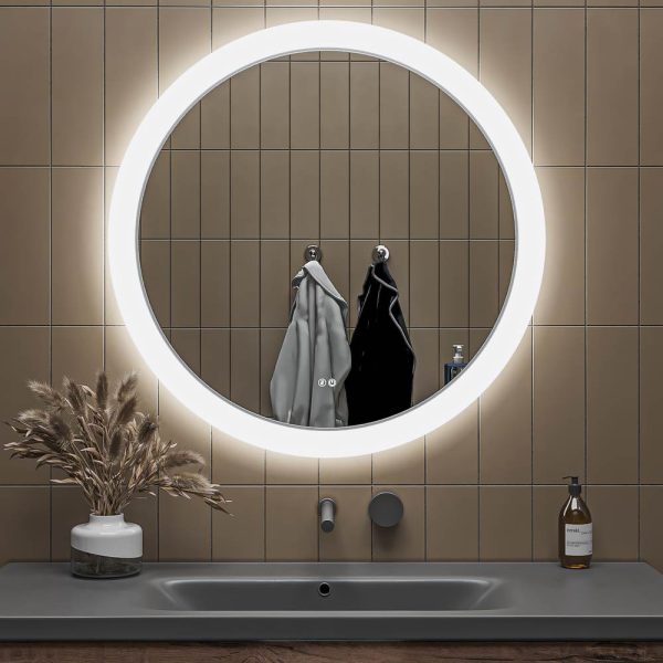 Espejo de baño MOON redondo con canto arenado con luz LED ambiental