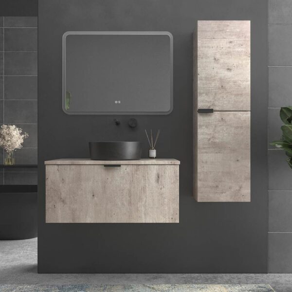 Mueble de baño suspendido 1 cajón SKIN HORMIGON  con lavabo porcelana OSIRIS NEGRO