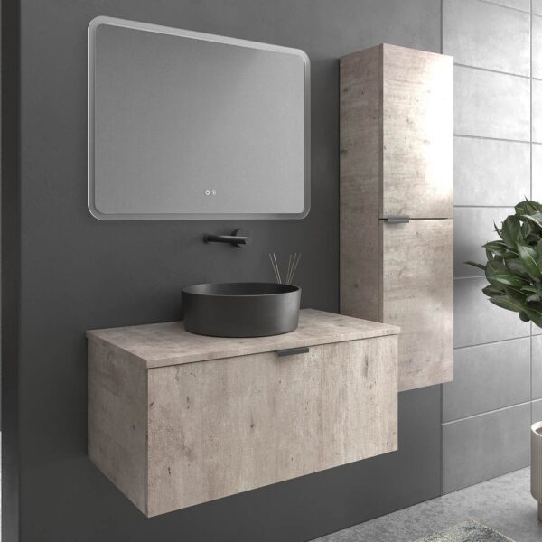 Mueble de baño suspendido 1 cajón SKIN HORMIGON  con lavabo porcelana OSIRIS NEGRO - Imagen 5