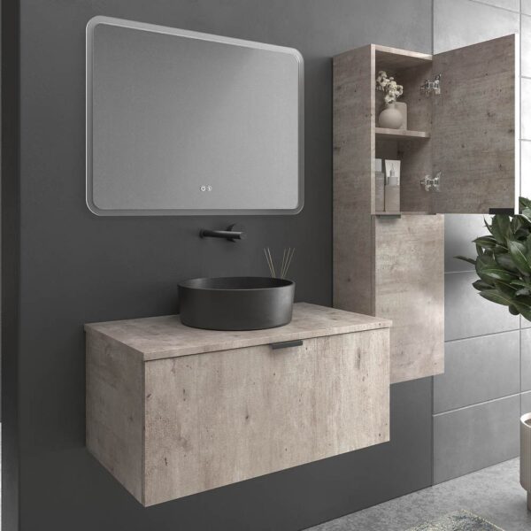 Mueble de baño suspendido 1 cajón SKIN HORMIGON  con lavabo porcelana OSIRIS NEGRO - Imagen 4