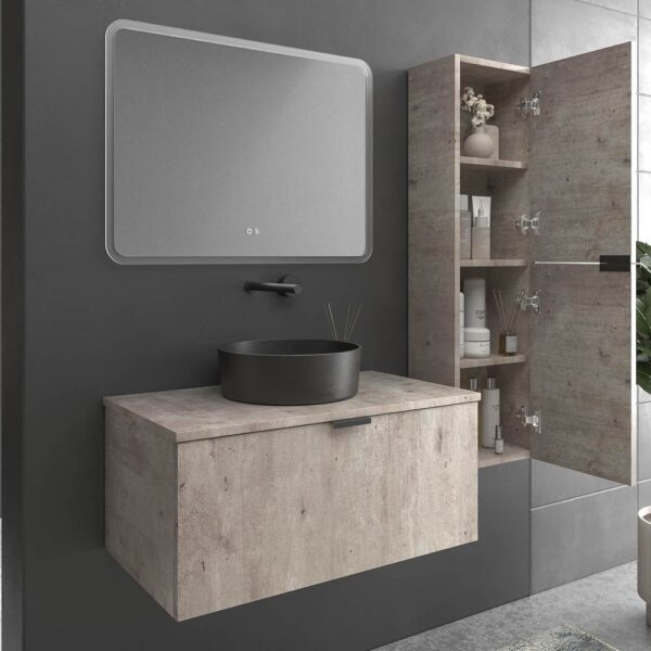 Mueble de baño suspendido 1 cajón SKIN HORMIGON  con lavabo porcelana OSIRIS NEGRO - Imagen 3