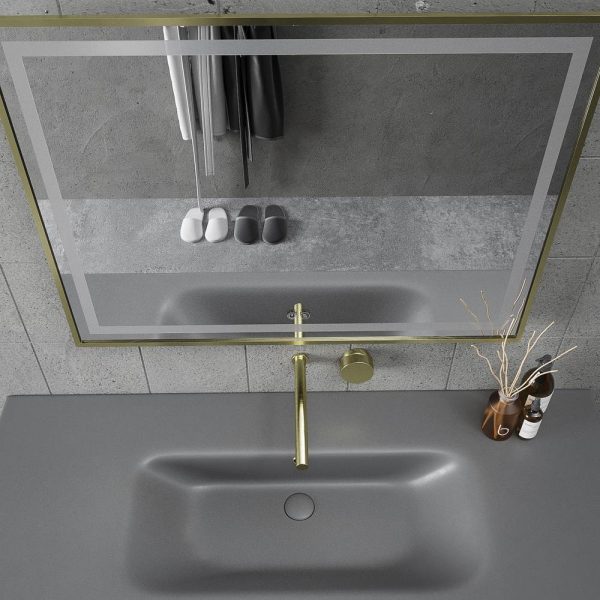 Espejo de baño RUNA marco aluminio ORO CEPILLADO con luz LED frontal - Imagen 2