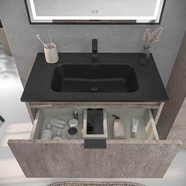 Mueble de baño con patas 2 cajones LUCE HORMIGON con lavabo porcelana NEGRO - Imagen 2