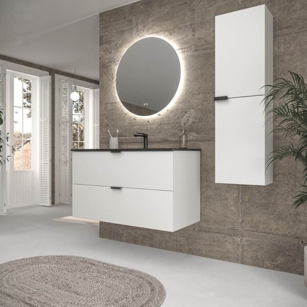 Mueble de baño suspendido 2 cajones ADAM acabado BLANCO  con lavabo porcelana NEGRO - Imagen 6