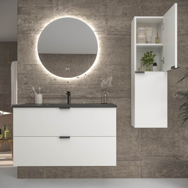 Mueble de baño suspendido 2 cajones ADAM acabado BLANCO  con lavabo porcelana NEGRO - Imagen 5