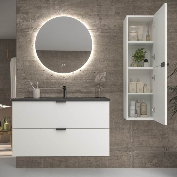 Mueble de baño suspendido 2 cajones ADAM acabado BLANCO  con lavabo porcelana NEGRO - Imagen 4