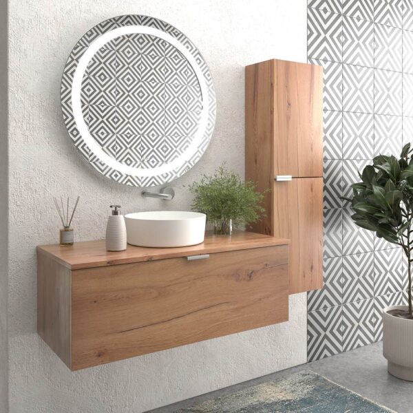 Mueble de baño suspendido 1 cajón SKIN MOHAVE  con lavabo porcelana OSIRIS BLANCO - Imagen 5