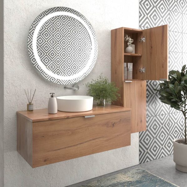 Mueble de baño suspendido 1 cajón SKIN MOHAVE  con lavabo porcelana OSIRIS BLANCO - Imagen 4