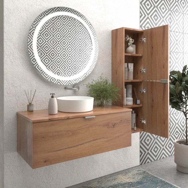 Mueble de baño suspendido 1 cajón SKIN MOHAVE  con lavabo porcelana OSIRIS BLANCO - Imagen 3