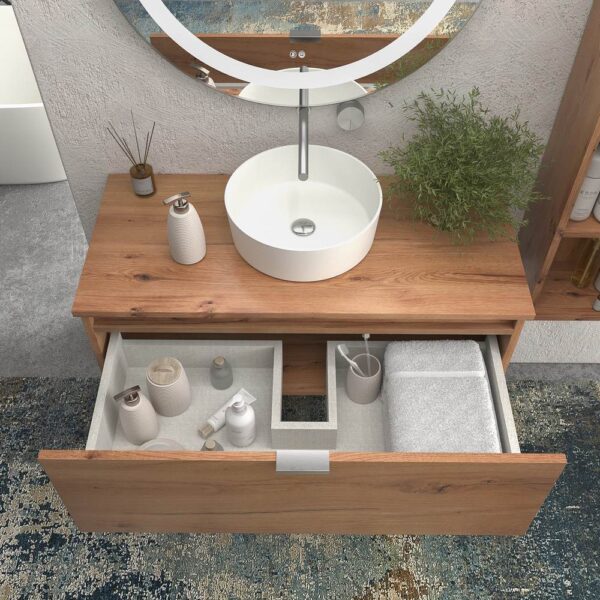 Mueble de baño suspendido 1 cajón SKIN MOHAVE  con lavabo porcelana OSIRIS BLANCO - Imagen 2