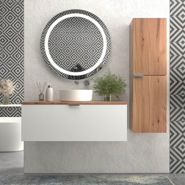 Mueble de baño suspendido 1 cajón SKIN BLANCO  con lavabo porcelana OSIRIS BLANCO