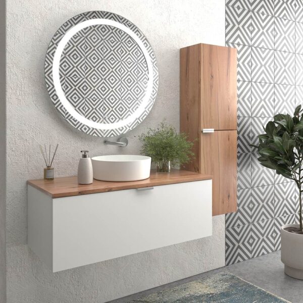 Mueble de baño suspendido 1 cajón SKIN BLANCO  con lavabo porcelana OSIRIS BLANCO - Imagen 5