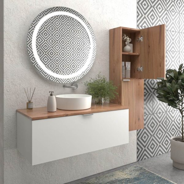 Mueble de baño suspendido 1 cajón SKIN BLANCO  con lavabo porcelana OSIRIS BLANCO - Imagen 4