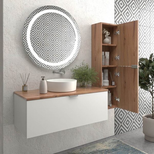 Mueble de baño suspendido 1 cajón SKIN BLANCO  con lavabo porcelana OSIRIS BLANCO - Imagen 3