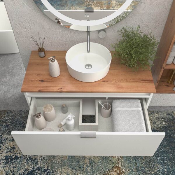 Mueble de baño suspendido 1 cajón SKIN BLANCO  con lavabo porcelana OSIRIS BLANCO - Imagen 2