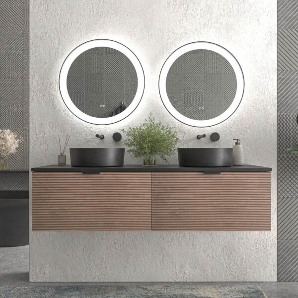 Mueble de baño suspendido 2 cajones SKIN BASTILLA  con lavabo porcelana OSIRIS NEGRO