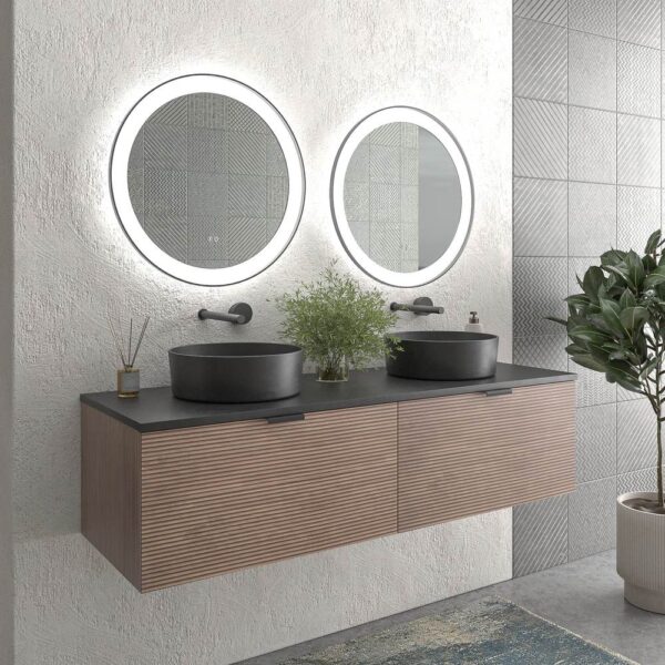 Mueble de baño suspendido 2 cajones SKIN BASTILLA  con lavabo porcelana OSIRIS NEGRO - Imagen 3