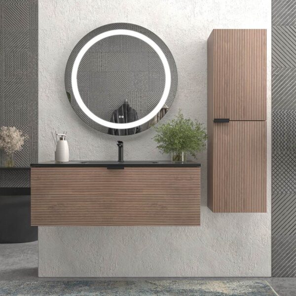 Mueble de baño suspendido 1 cajón SKIN  BASTILLA con lavabo porcelana NEGRO