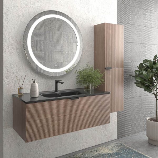 Mueble de baño suspendido 1 cajón SKIN  BASTILLA con lavabo porcelana NEGRO - Imagen 5