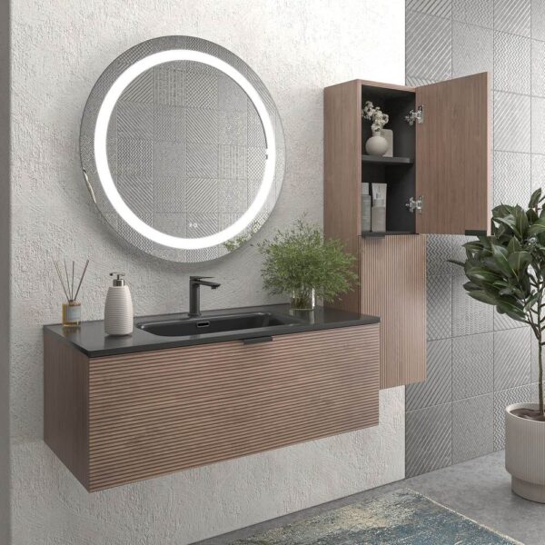 Mueble de baño suspendido 1 cajón SKIN  BASTILLA con lavabo porcelana NEGRO - Imagen 4