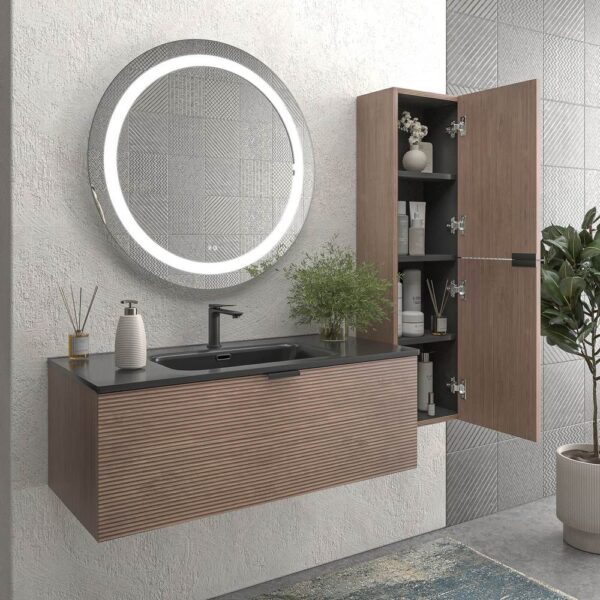 Mueble de baño suspendido 1 cajón SKIN  BASTILLA con lavabo porcelana NEGRO - Imagen 3