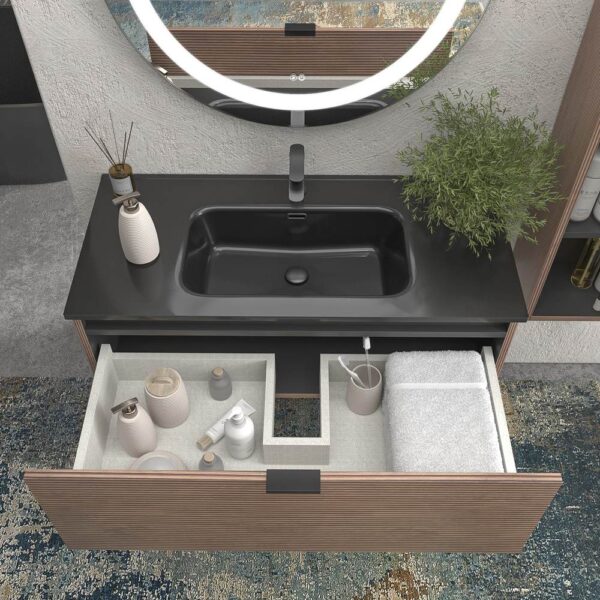 Mueble de baño suspendido 1 cajón SKIN  BASTILLA con lavabo porcelana NEGRO - Imagen 2