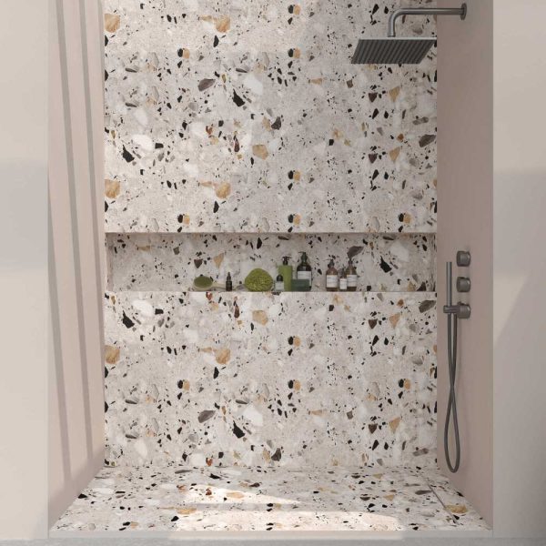 Panel de revestimiento para pared de baño MSCOMPACT textura pizarra acabado TERRAZO  SAIME