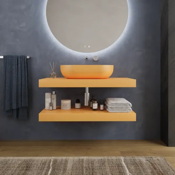 Encimera con faldón suspendida  lavabo SOLID SURFACE KONNA Amarillo azafrán Ral 1017