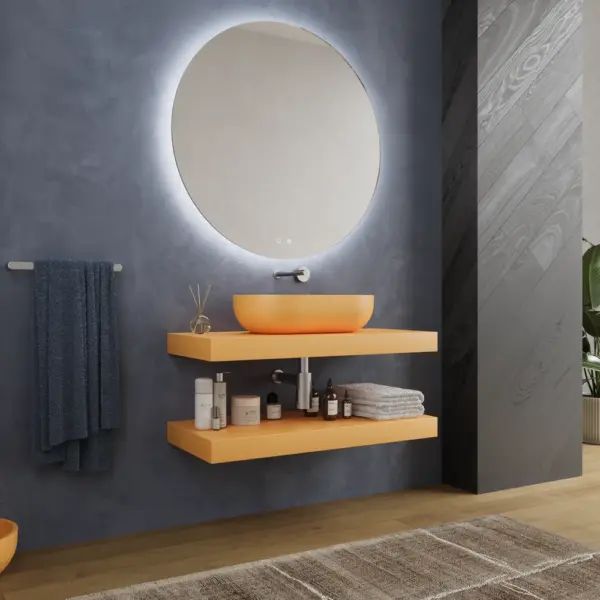 Encimera con faldón suspendida  lavabo SOLID SURFACE KONNA Amarillo azafrán Ral 1017 - Imagen 4