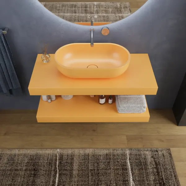 Encimera con faldón suspendida  lavabo SOLID SURFACE KONNA Amarillo azafrán Ral 1017 - Imagen 3