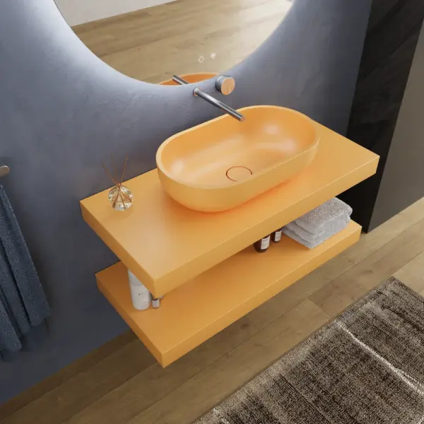 Encimera con faldón suspendida  lavabo SOLID SURFACE KONNA Amarillo azafrán Ral 1017 - Imagen 2