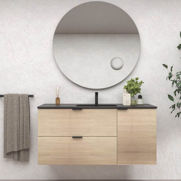 Mueble de baño suspendido 2 cajones / 1 puerta  VITO ALCATRAZ  con lavabo porcelana NEGRO