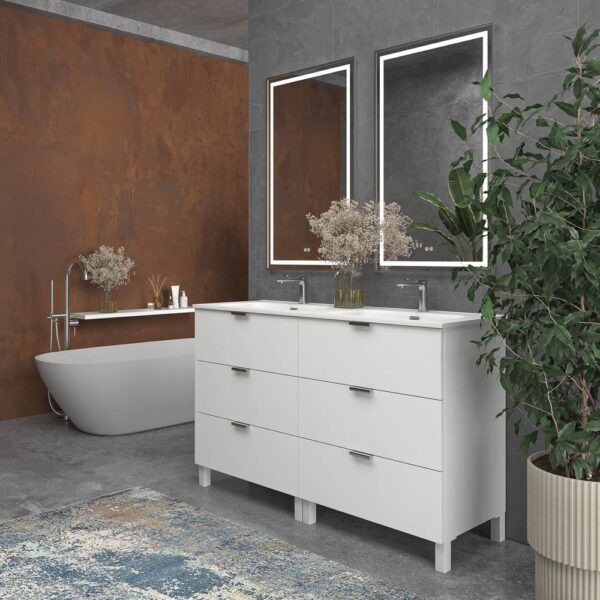 Mueble de baño con patas 6 cajones LUXOR BLANCO  con encimera porcelana BLANCO - Imagen 5