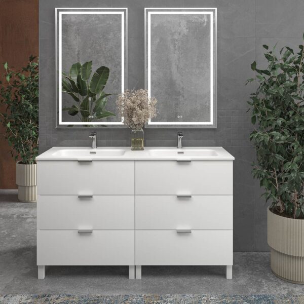 Mueble de baño con patas 6 cajones LUXOR BLANCO  con encimera porcelana BLANCO