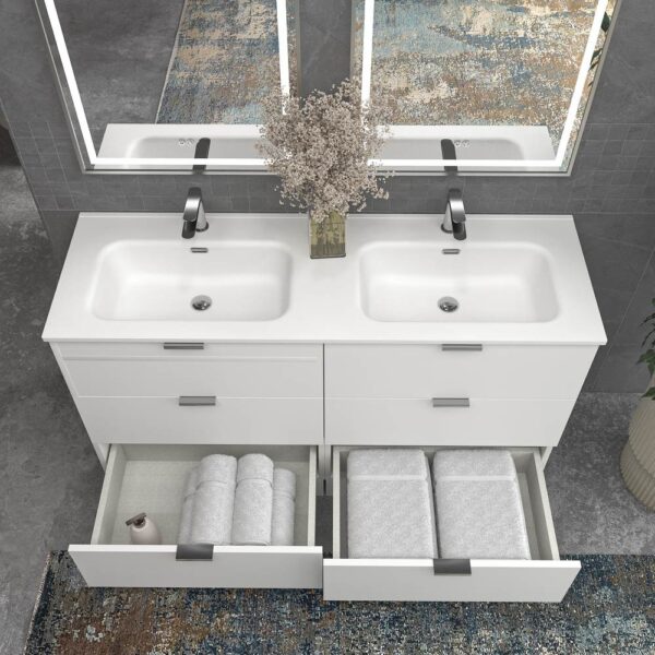 Mueble de baño con patas 6 cajones LUXOR BLANCO  con encimera porcelana BLANCO - Imagen 4