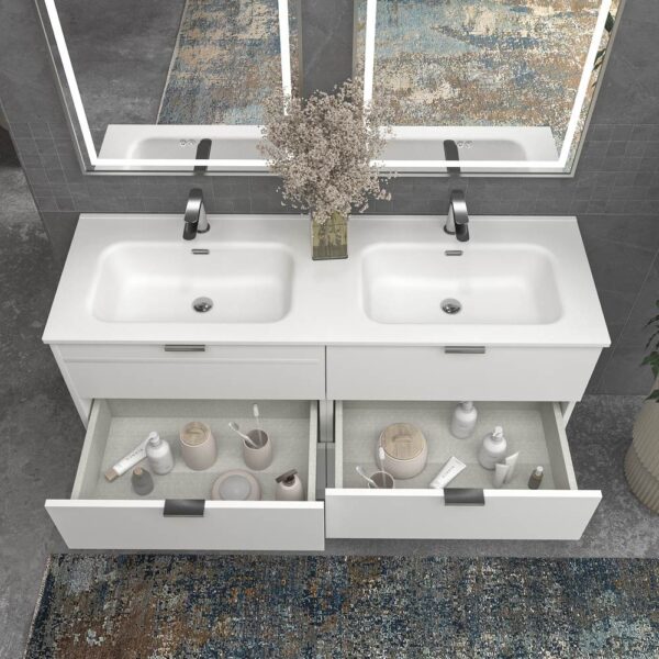 Mueble de baño con patas 6 cajones LUXOR BLANCO  con encimera porcelana BLANCO - Imagen 3