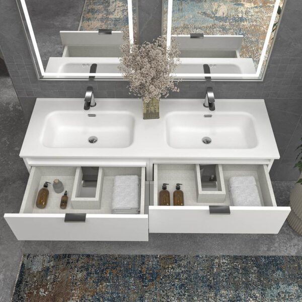 Mueble de baño con patas 6 cajones LUXOR BLANCO  con encimera porcelana BLANCO - Imagen 2