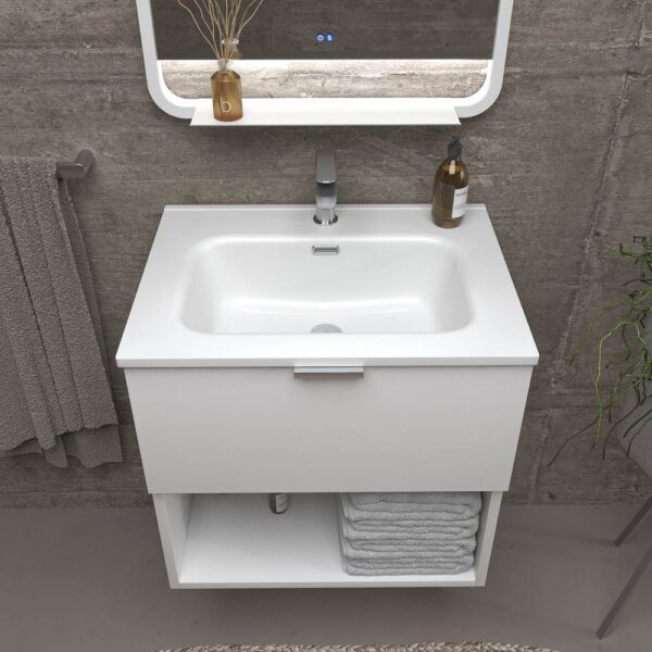 Mueble de baño suspendido 1 cajón- 1 hueco MIREIA  BLANCO  con lavabo porcelana BLANCO - Imagen 4