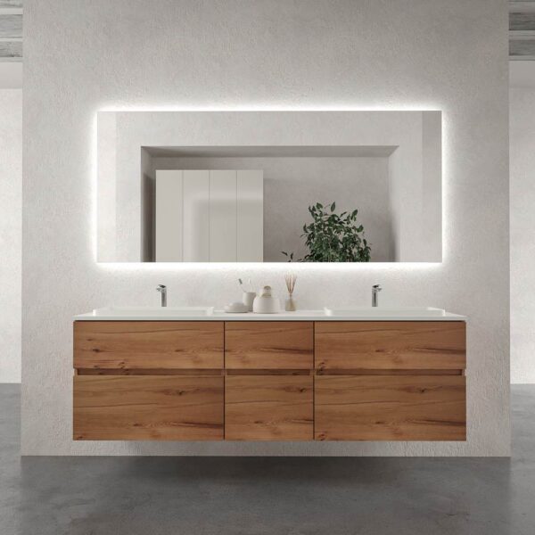 Mueble de baño suspendido DUNE  6 cajones  MOHAVE con encimera SOLID SURFACE 2 senos  acabado Blanco