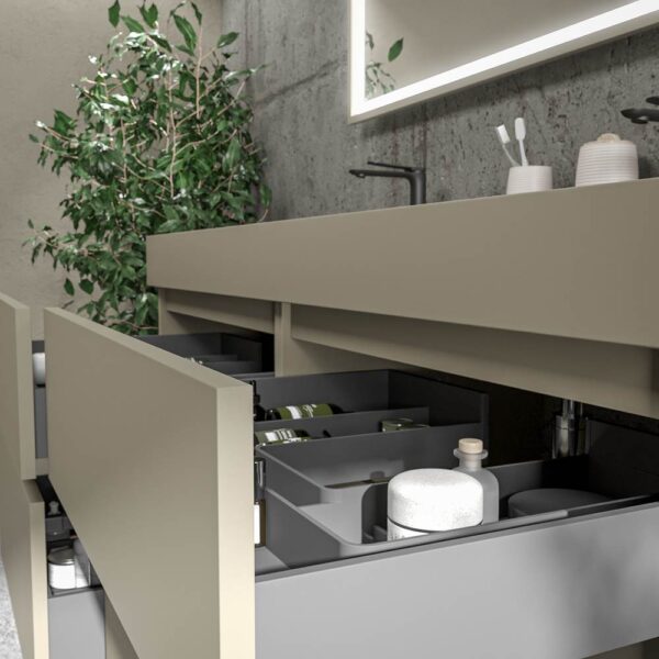 Mueble de baño DUNE suspendido 4 cajones con encimera SOLID SURFACE 2 senos  Gris Pálido - Imagen 3