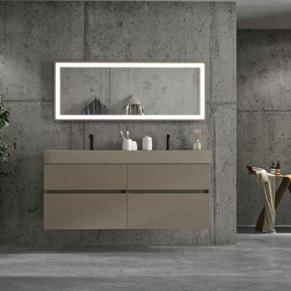 Mueble de baño DUNE suspendido 4 cajones con encimera SOLID SURFACE 2 senos  Gris Pálido